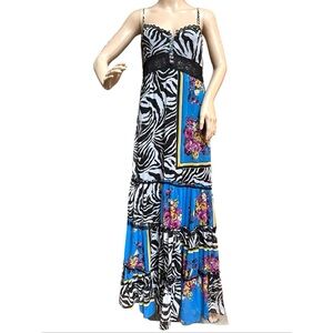 Sele Vintage Strappy Tiered Ruffle Maxi Dress, M